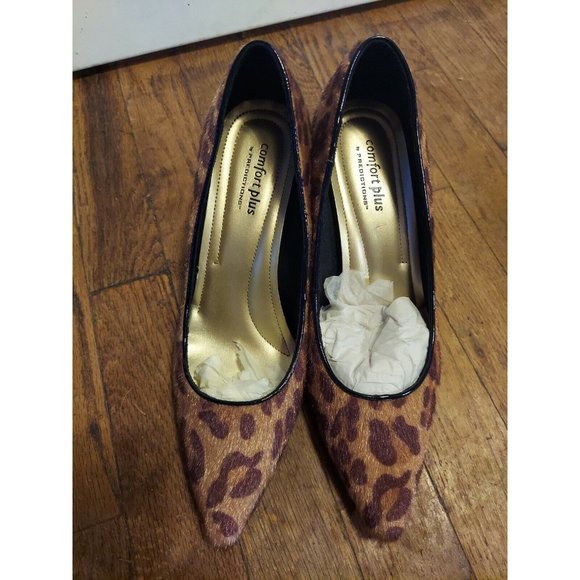 Fuzzy Leopard Print Heels- Comfort Plus-Predictions Women's Size 7.5 NWOB